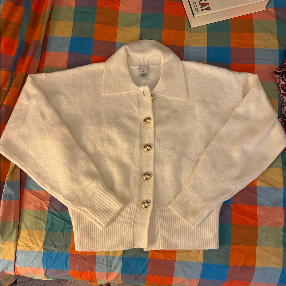 A New Day (Target)Classic Cream Button-Front Collared Sweater with Heart Buttons